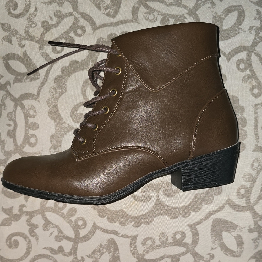 Brown Faux Leather Ankle Boots